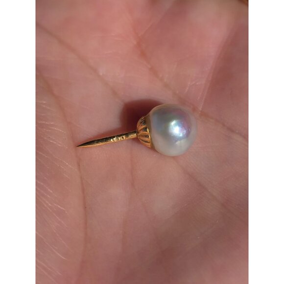 18K Gold & Pearl Tie Tack Pin Comes with Closure - Picture 2 of 6